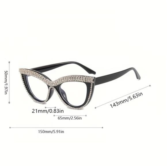 rhinestone glasses Clear Lens Glasses For Women Rhinestone  Glasses - Picture 2 of 7